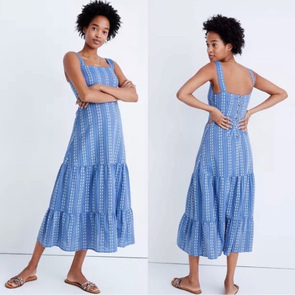 Madewell Embroidered Button Back Midi Dress
